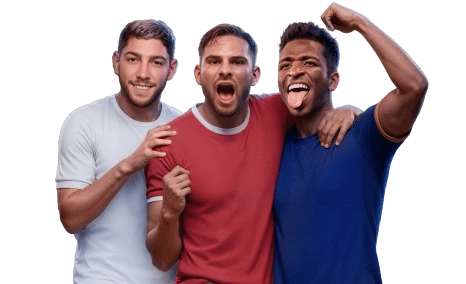 Zufriedene Fußballfans symbolisieren die Sicherheit bei Boomerang Bet
